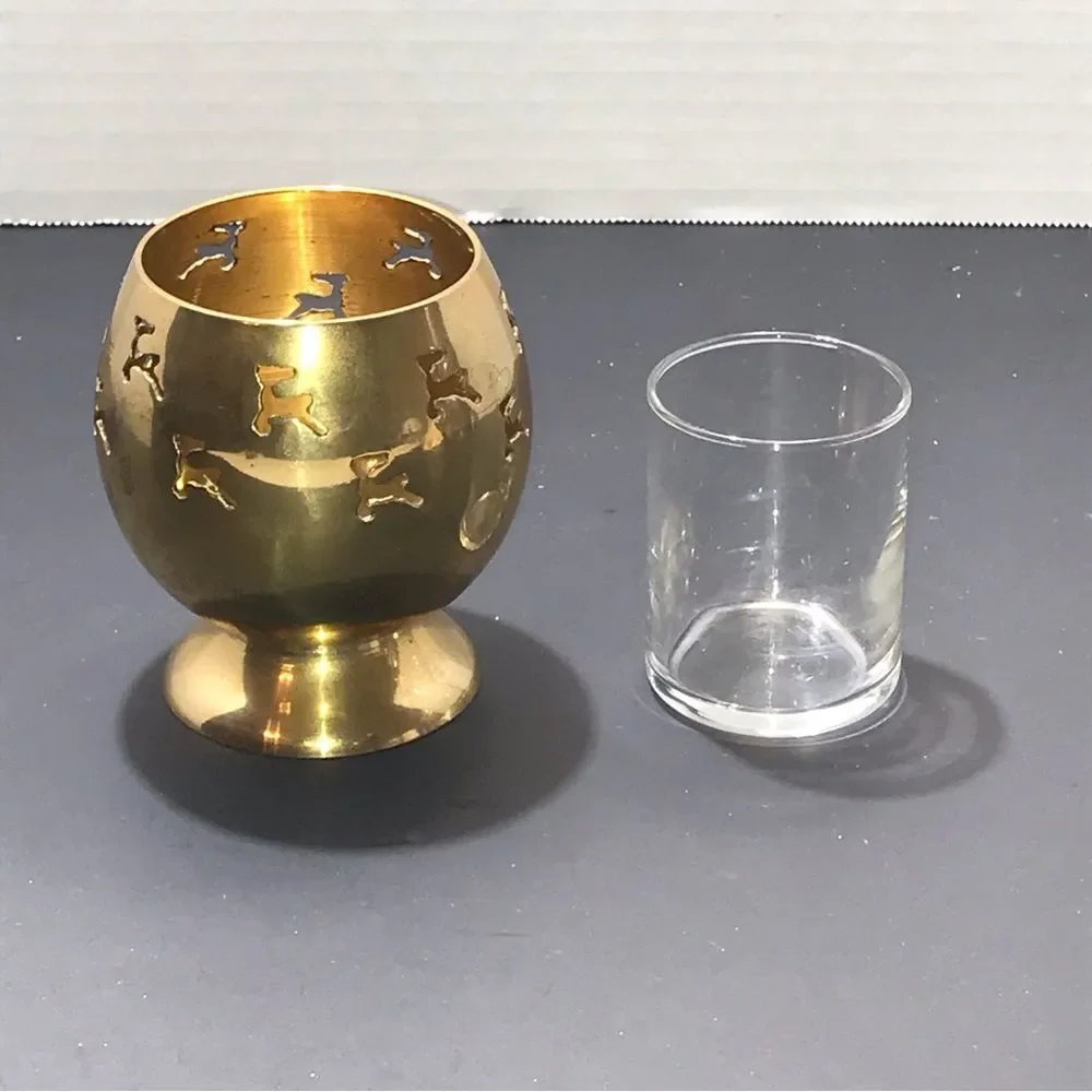 Indian Brass Reindeer Candleholder with Clear Votive Cup